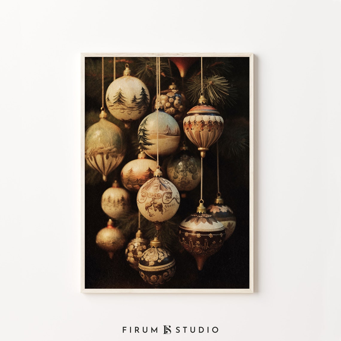 Vintage Christmas Ornaments Moody Dark Holiday Photo Wall Poster