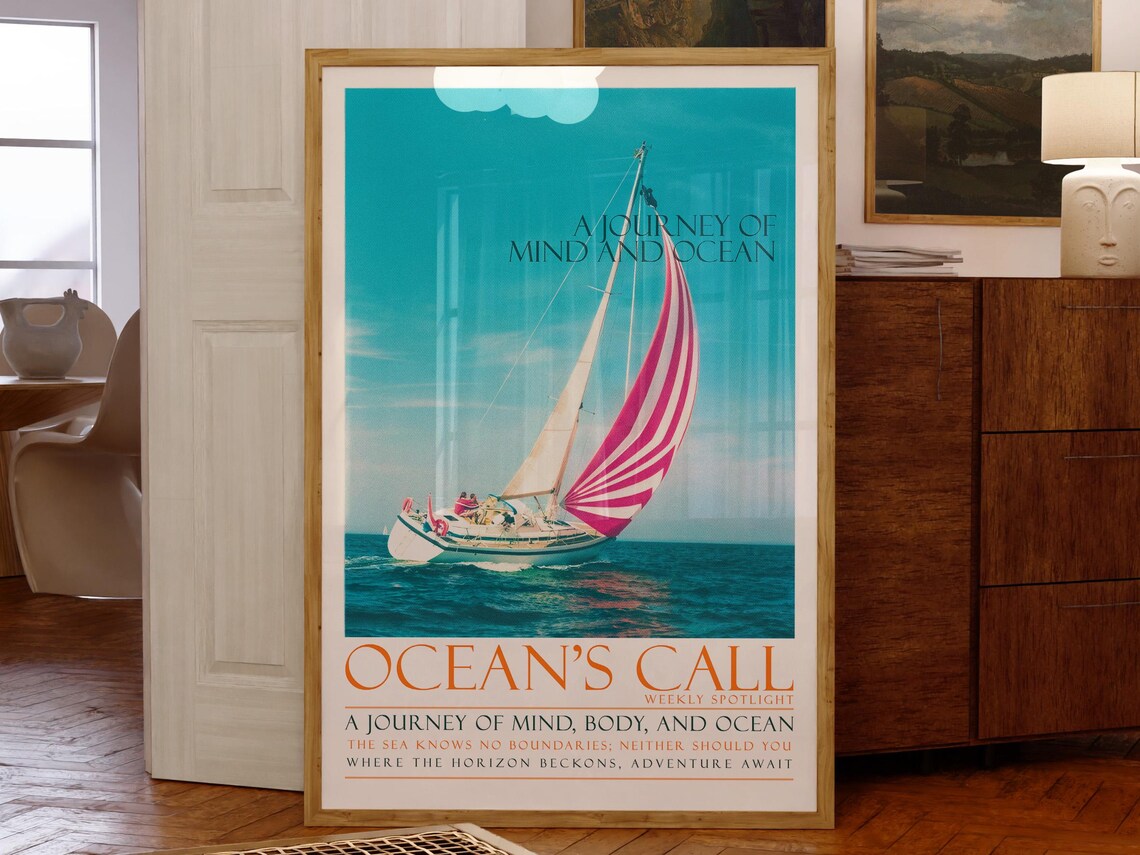 Oceans Call Pink Spinnaker Sailboat Turquoise Sea Art Poster
