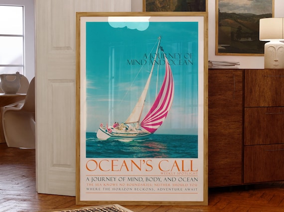 Oceans Call Pink Spinnaker Sailboat Turquoise Sea Art Poster