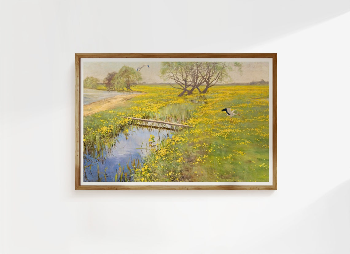 Henryk Weyssenhoff Springtime Yellow Flower Field Stork Poster