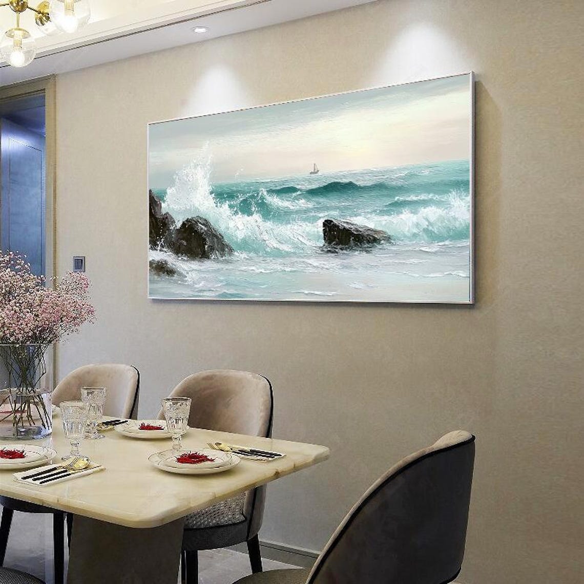 Powerful Turquoise Ocean Waves Crashing Against Rocky Coast Poster - Image 5