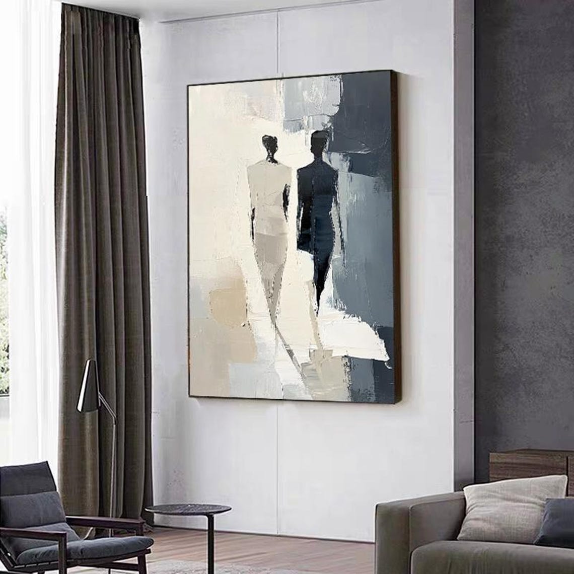 Abstract Minimalist Figures Black and White Duo Modern Art Poster - Image 3