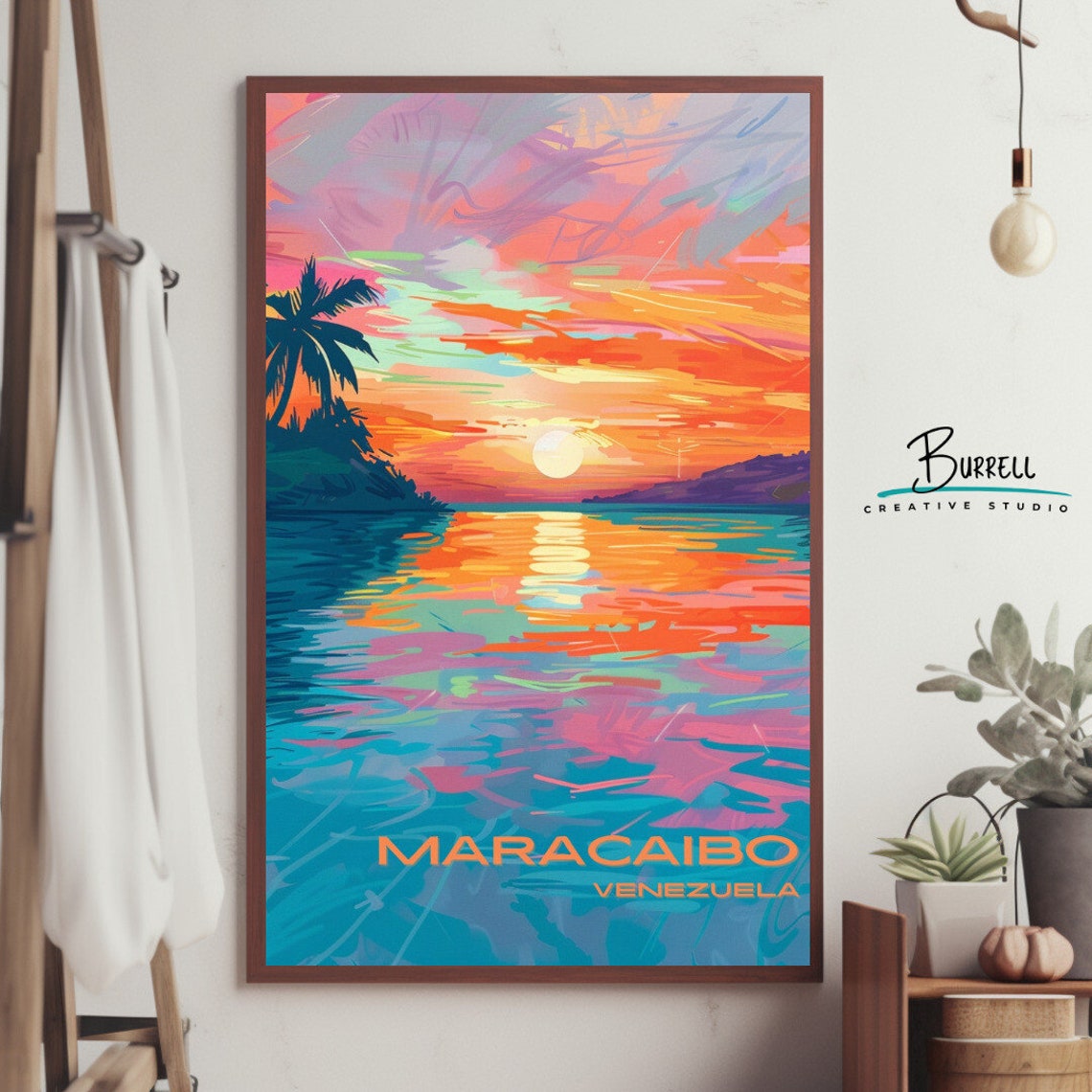 Maracaibo Venezuela Lake Sunset Palm Trees Tropical Travel Poster - Image 2