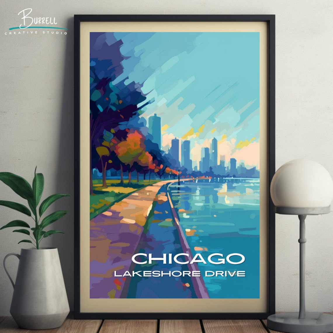 Chicago Illinois Lakeshore Drive Path Autumn Stroll Lake View Poster - Image 5