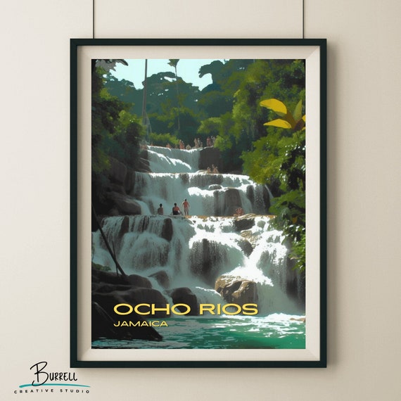 Ocho Rios Jamaica Dunns River Falls Travel Poster Wall Art Poster Print