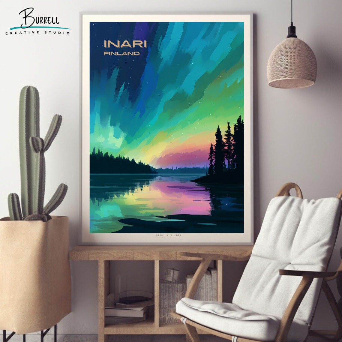 Inari Finland Northern Lights Over Lake Pine Silhouette Poster - Image 2