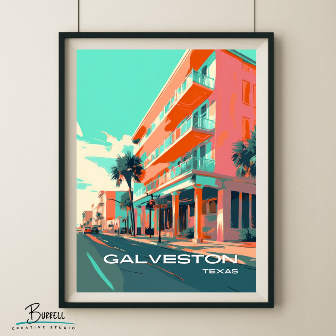 Galveston Texas Seawall Boulevard Pink Building Retro Travel Poster - Image 5