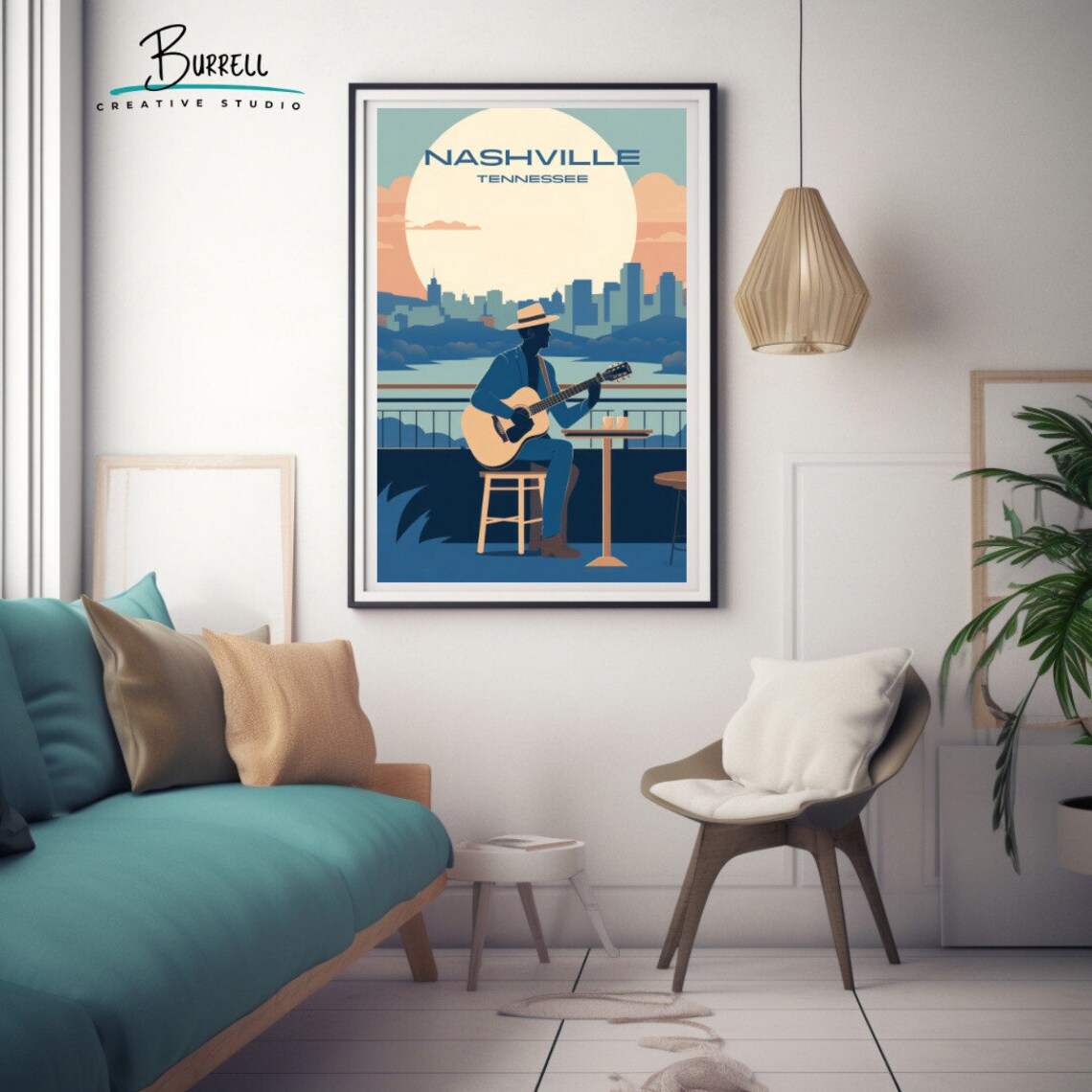 Nashville Tennessee Country Guitar Musician Skyline Travel Poster - Image 3