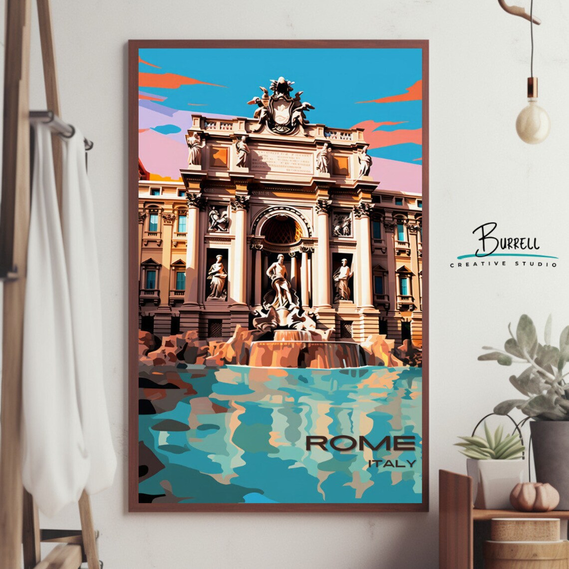 Rome Italy Trevi Fountain Illustrated Retro Landmark Travel Poster - Image 2