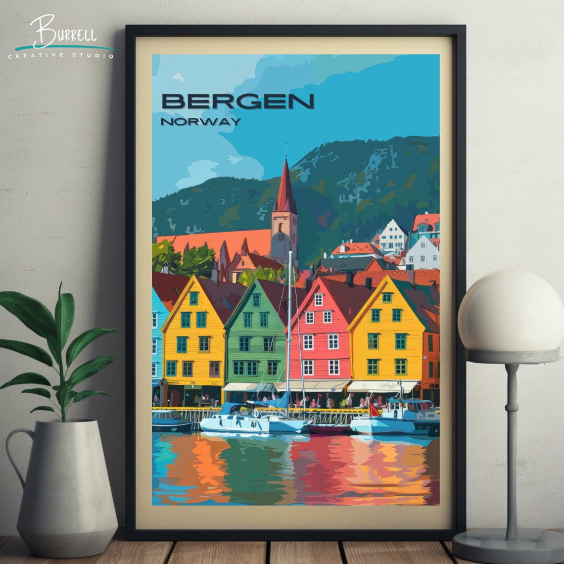 Bergen Norway Bryggen Wharf Colorful Waterfront Harbor Boats Poster - Image 5