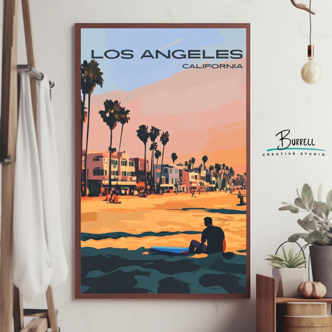 Los Angeles Venice Beach Surfer Sunset Palms Beachfront Travel Poster - Image 4