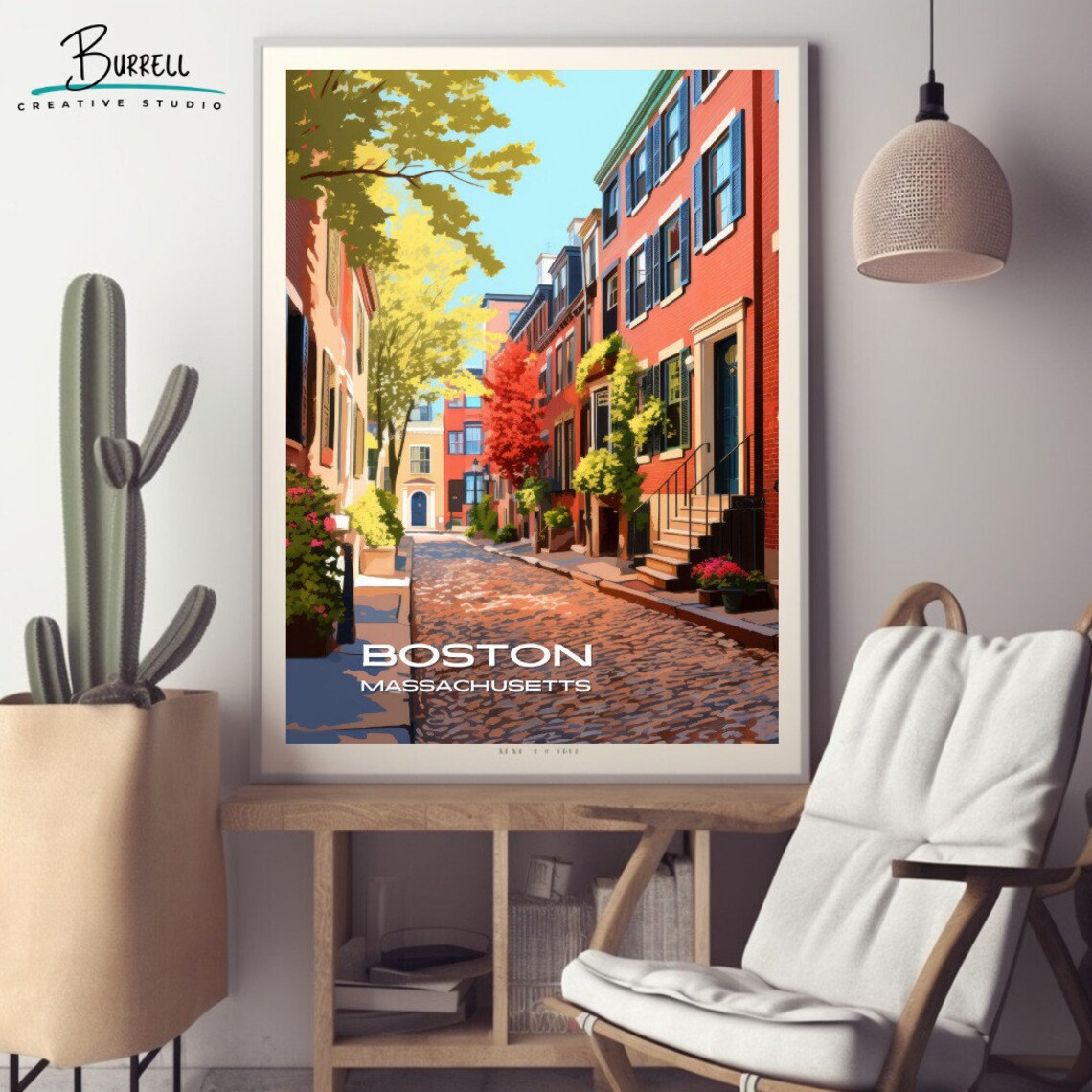 Boston Massachusetts Beacon Hill Brick Street Autumn Travel Poster - Image 2