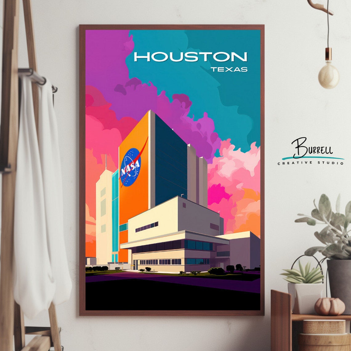 Houston Texas NASA Building Sunset Pink Sky Space City Travel Poster - Image 4