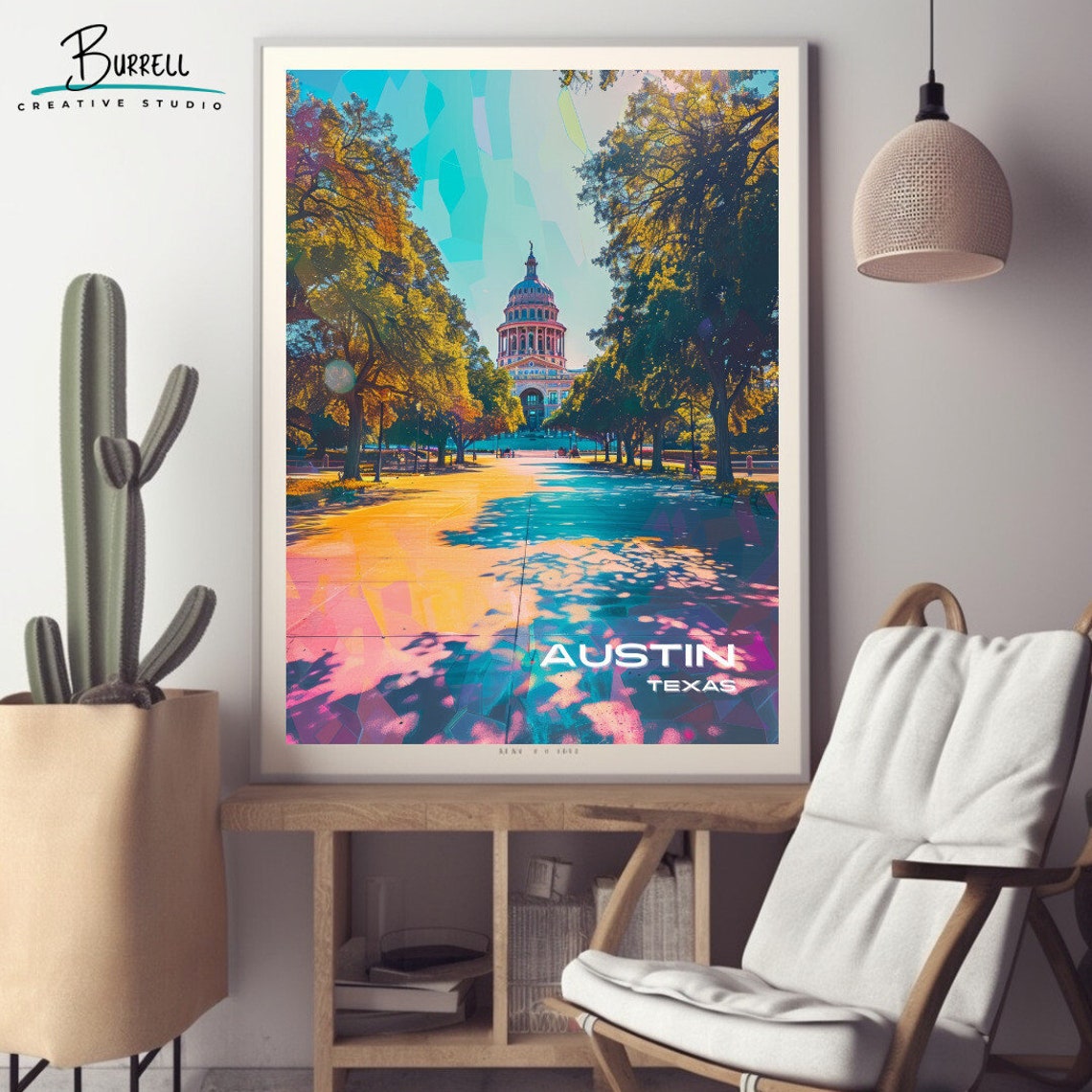 Austin Texas State Capitol Tree Lined Avenue Golden Light Poster - Image 2
