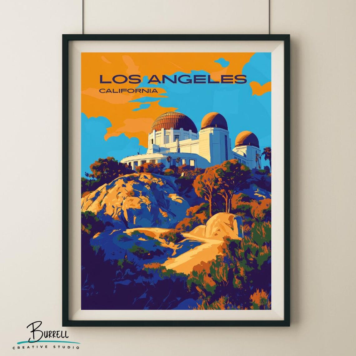 Los Angeles California Griffith Observatory Hills Sunset Travel Poster - Image 5
