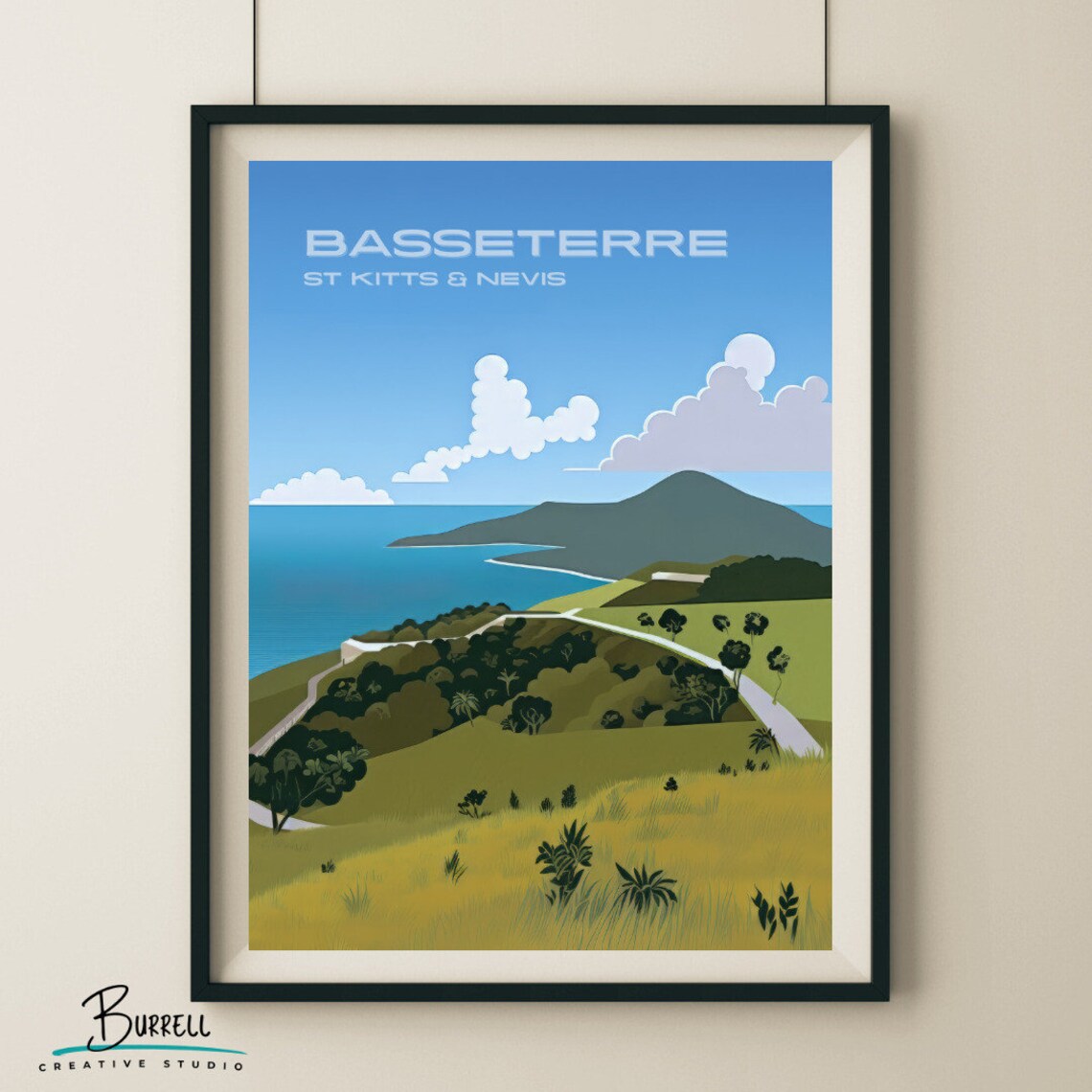 Basseterre Saint Kitts Timothy Hill Ocean View Scenic Travel Poster - Image 4