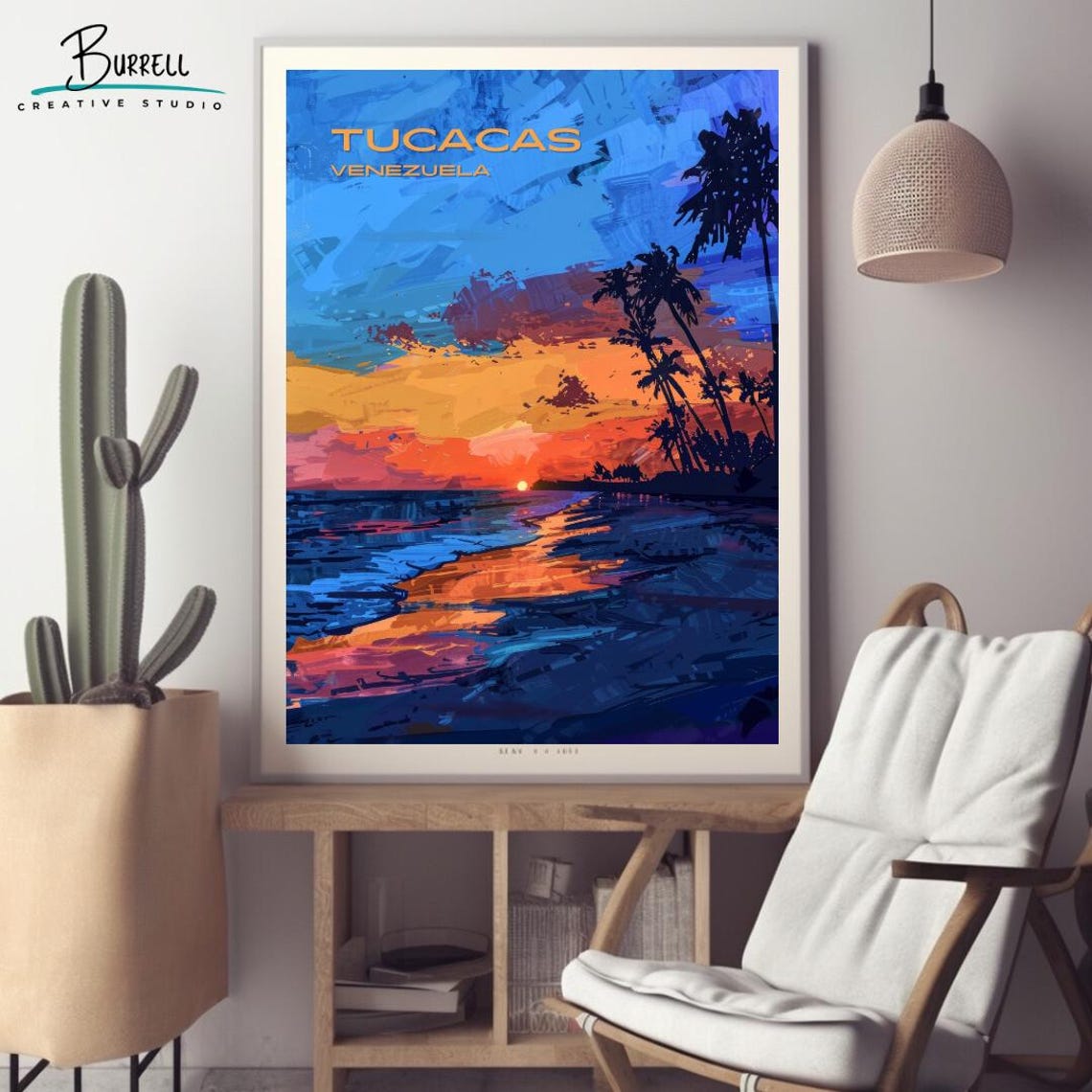 Tucacas Venezuela Coastal Sunset Palm Silhouette Ocean Travel Poster - Image 2