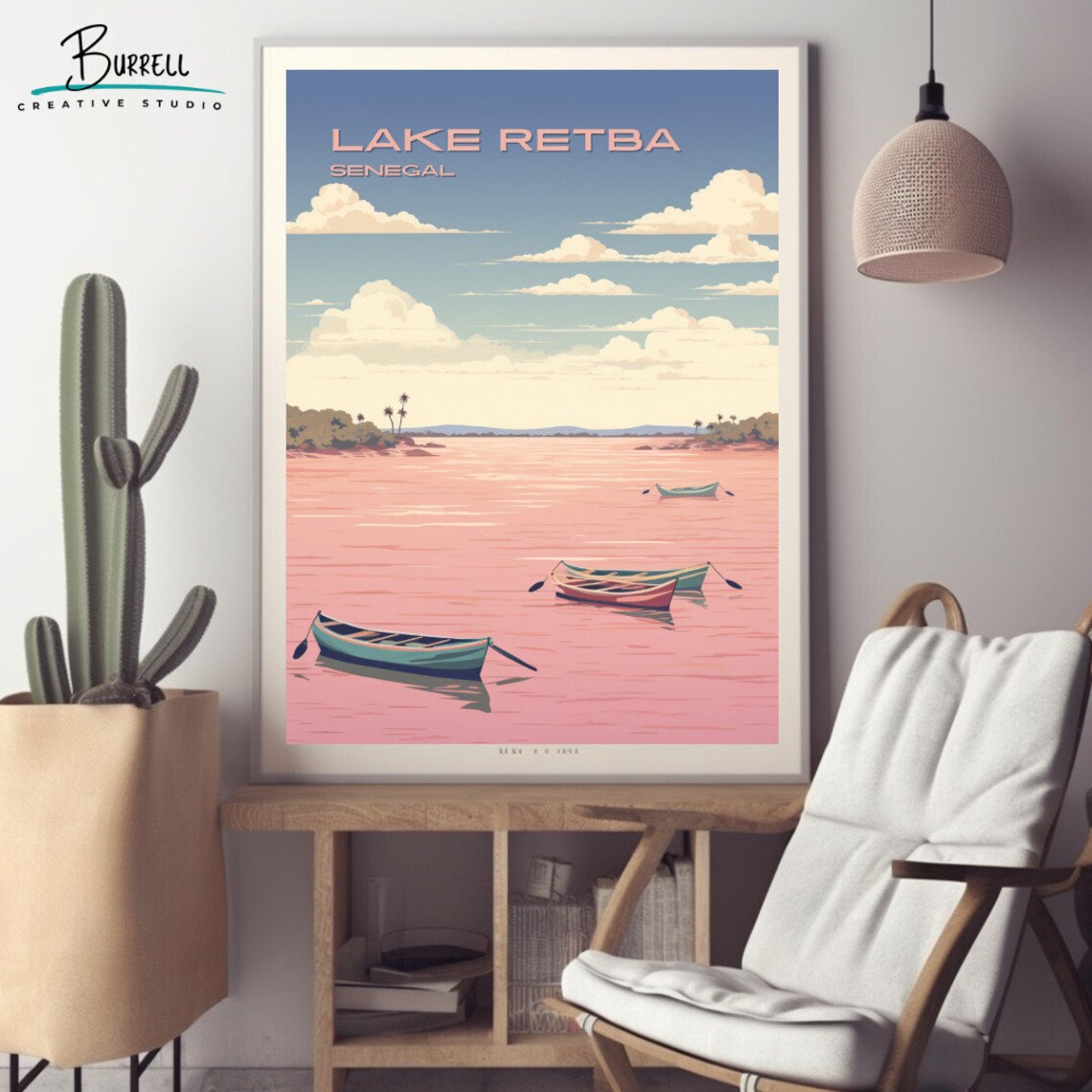 Lake Retba Senegal Pink Lake Wooden Boats Serene Scenery Poster - Image 2