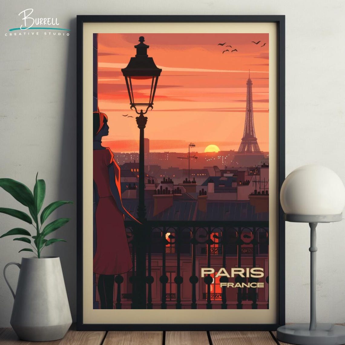 Paris France Eiffel Tower Sunset Balcony Romance Travel Poster - Image 4