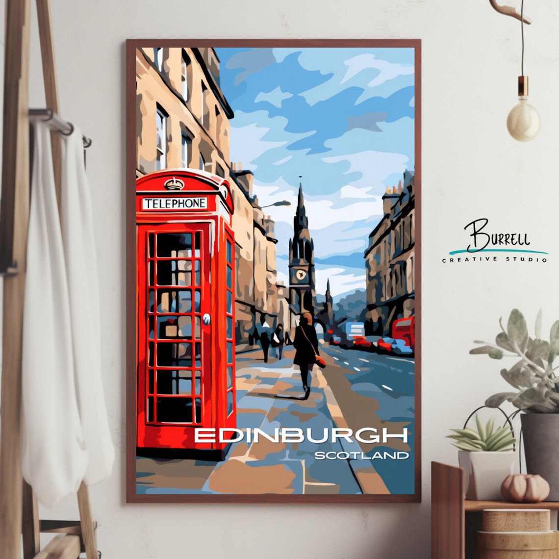 Edinburgh Scotland Royal Mile Red Telephone Box Street Scene Poster - Image 4
