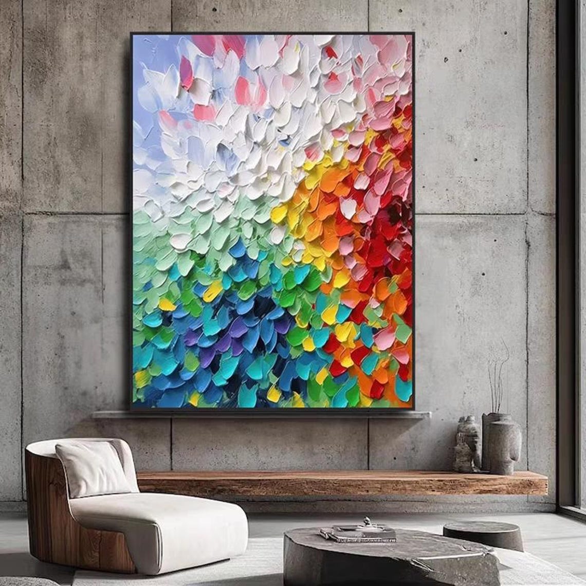 Rainbow Petals Impasto Texture Multicolored Abstract Vertical Poster - Image 3