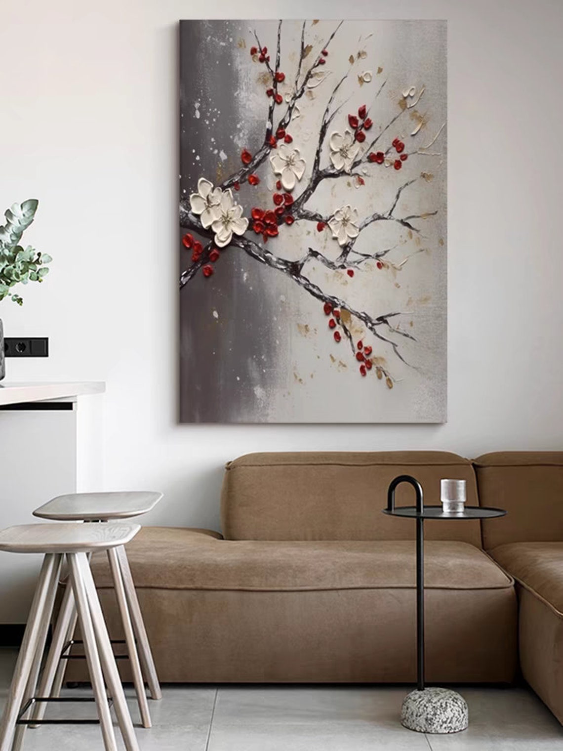 Cherry Blossom Branch Red Berries White Bloom Elegant Floral Poster - Image 2