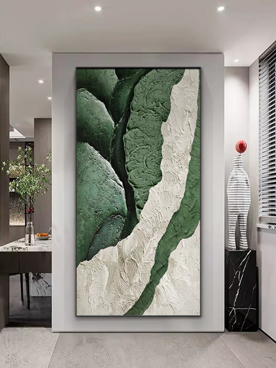 Green and White Textured Botanical Abstract Nature Painting Poster - Image 2