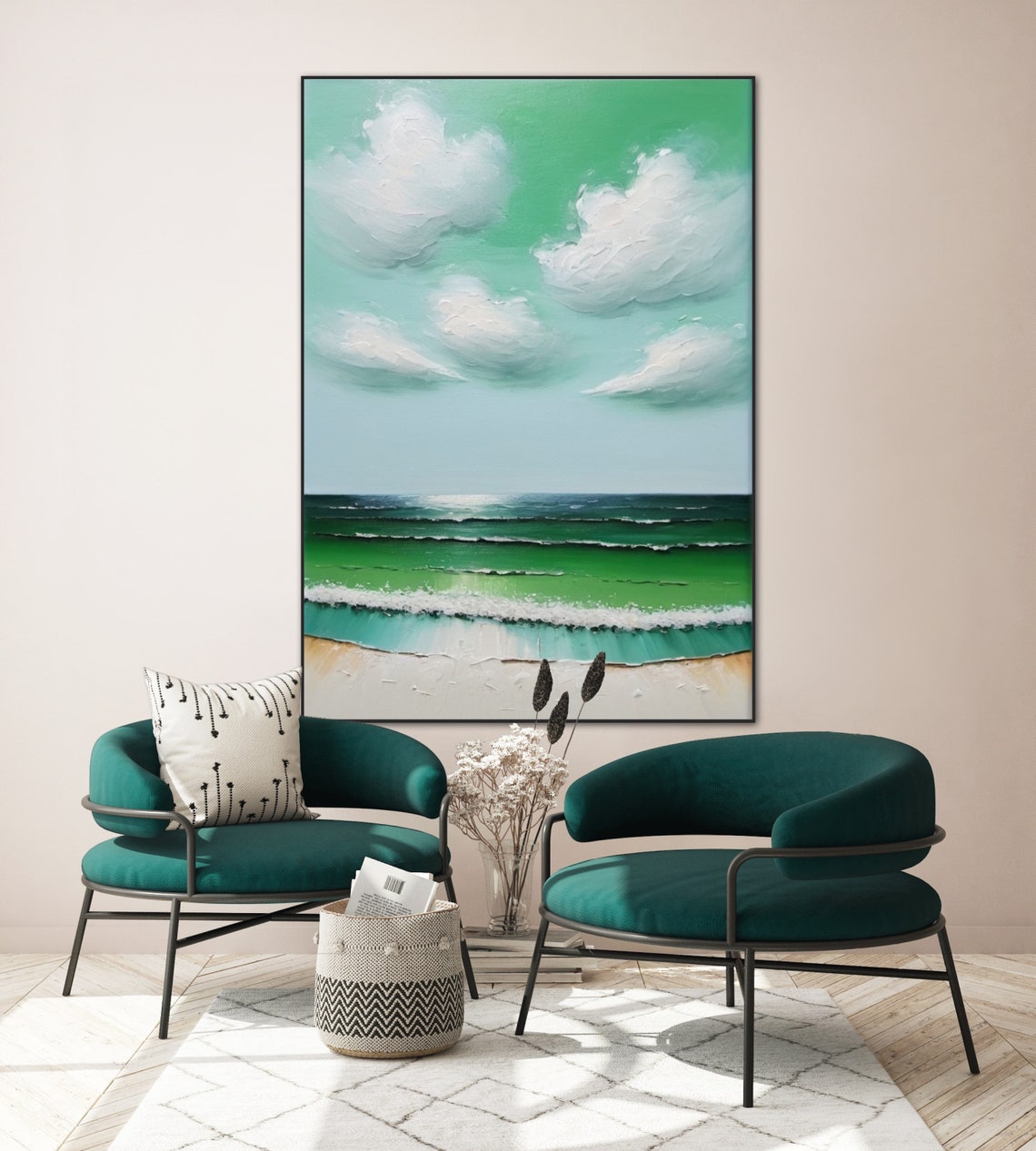 Vertical Emerald Seascape With Deep Green Ocean Waves Shore Poster - Image 2