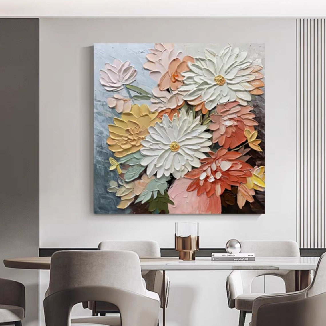 Vibrant Chrysanthemum Bloom White Pink Yellow Bold Floral Poster