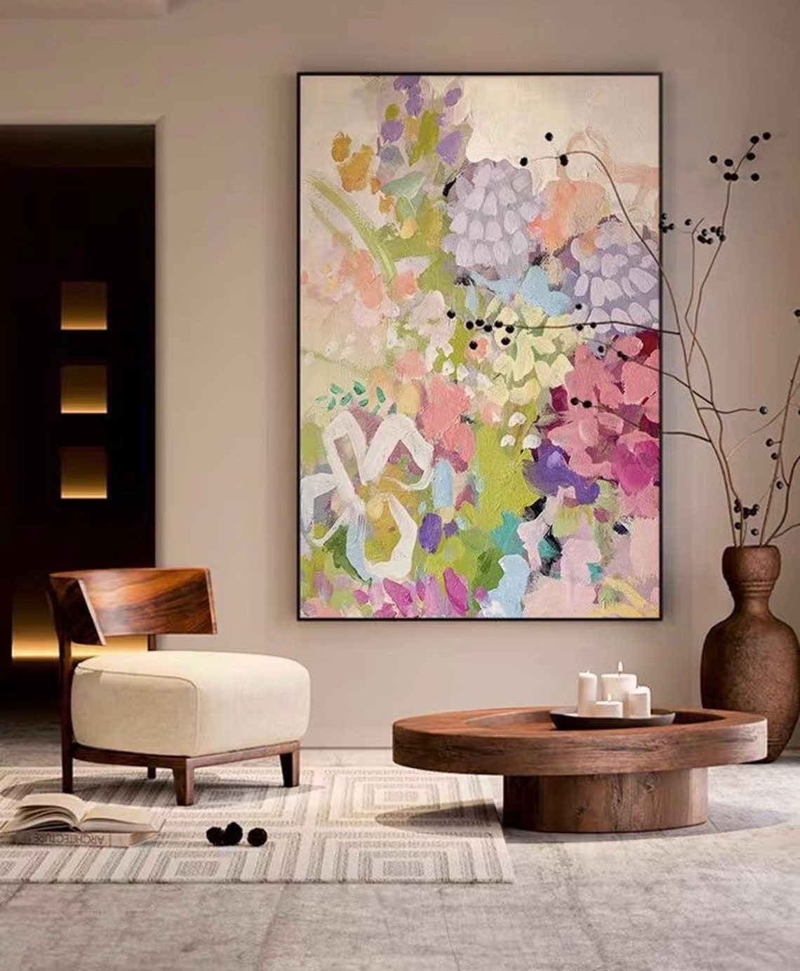Pastel Hydrangea Floral Purple Pink Bloom Vertical Canvas Poster - Image 3