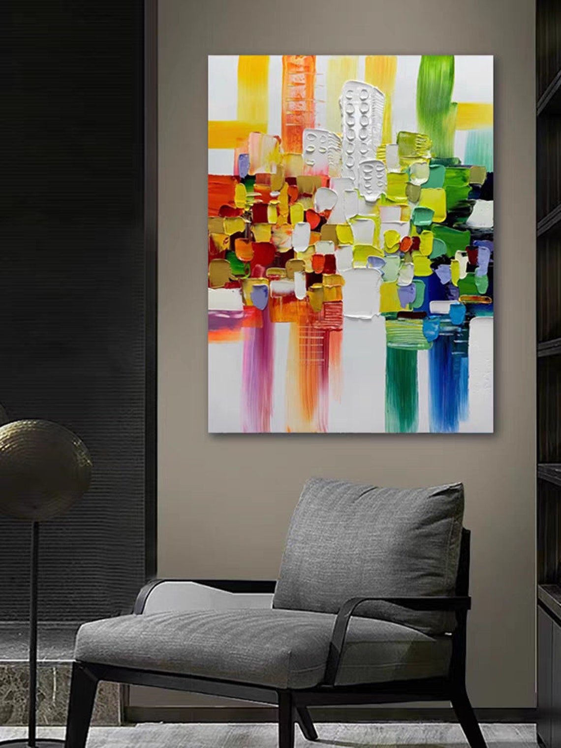 Abstract City View Bright Color Blocks Thick Impasto Painting Poster - Image 4