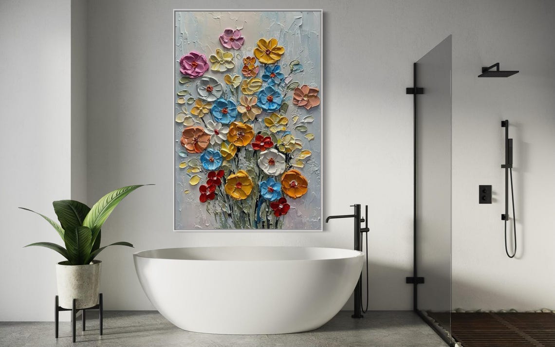 Colorful 3D Wildflower Bouquet on Soft Gray Background Poster - Image 2