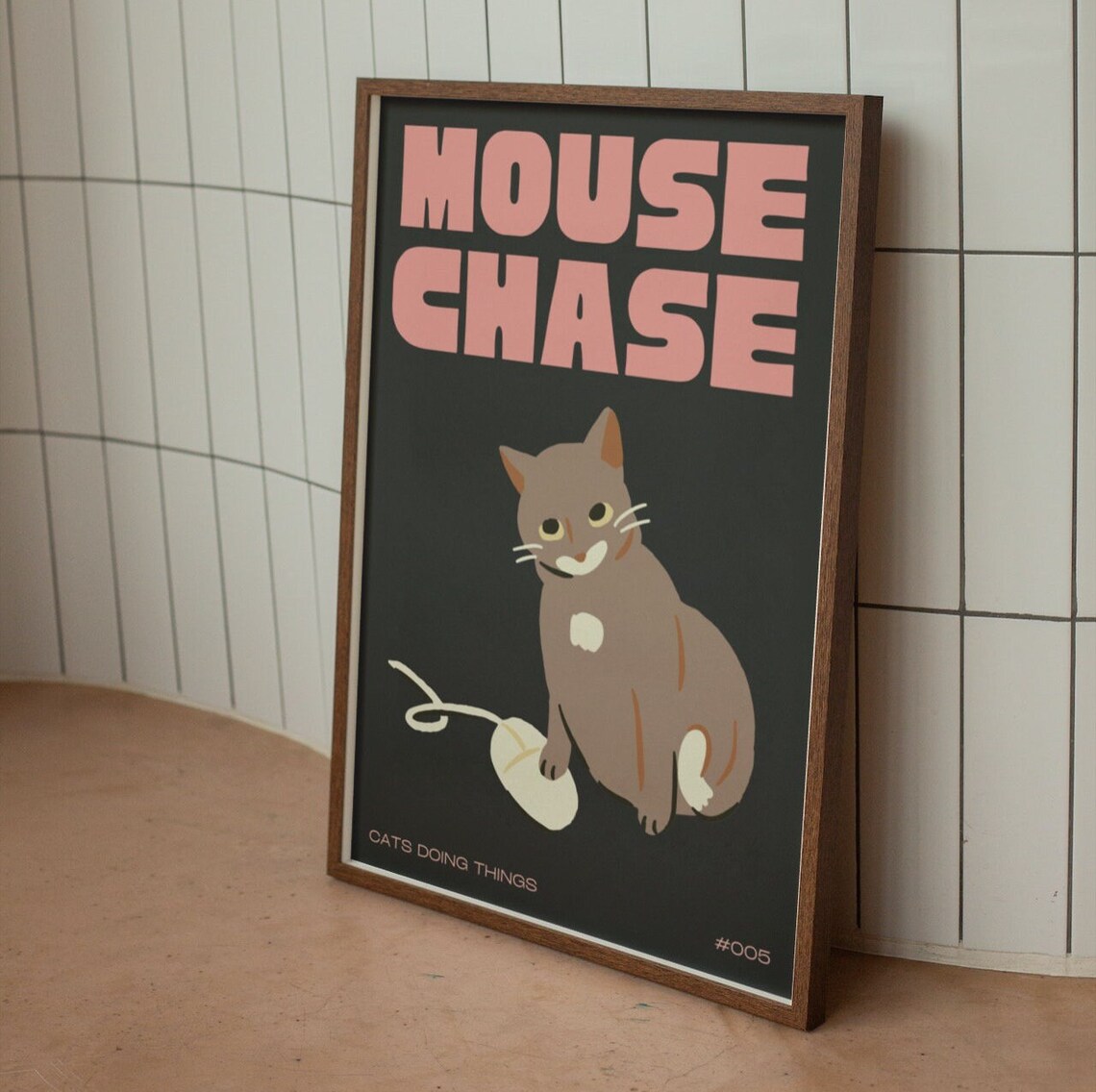 Grey Cat And Computer Mouse Poster, Funny Cat Decor - Image 2