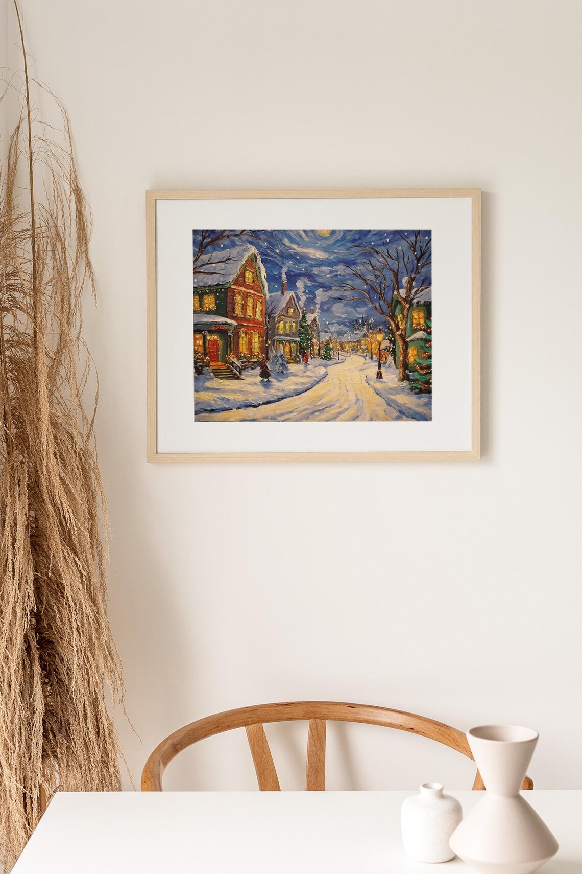 Christmas Village Art Print Cozy Winter Snow Scene Holiday Wall Art Festive Home Decor Traditional Christmas Painting Snowy Night Print - Image 2