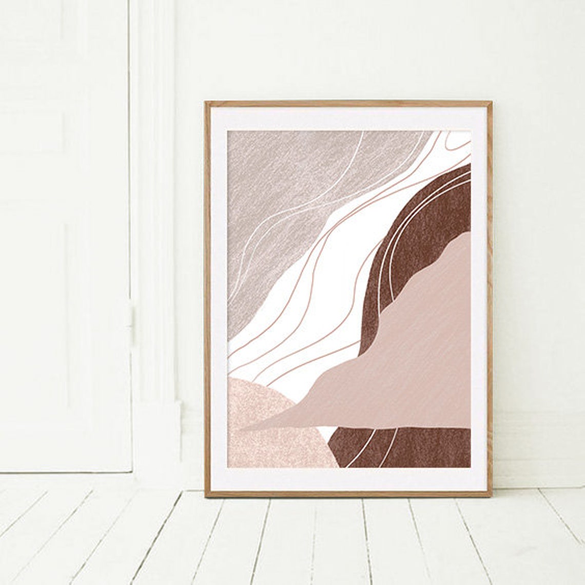 Brown Beige Flowing Waves Abstract Water Lines Modern Wall Print - Image 2