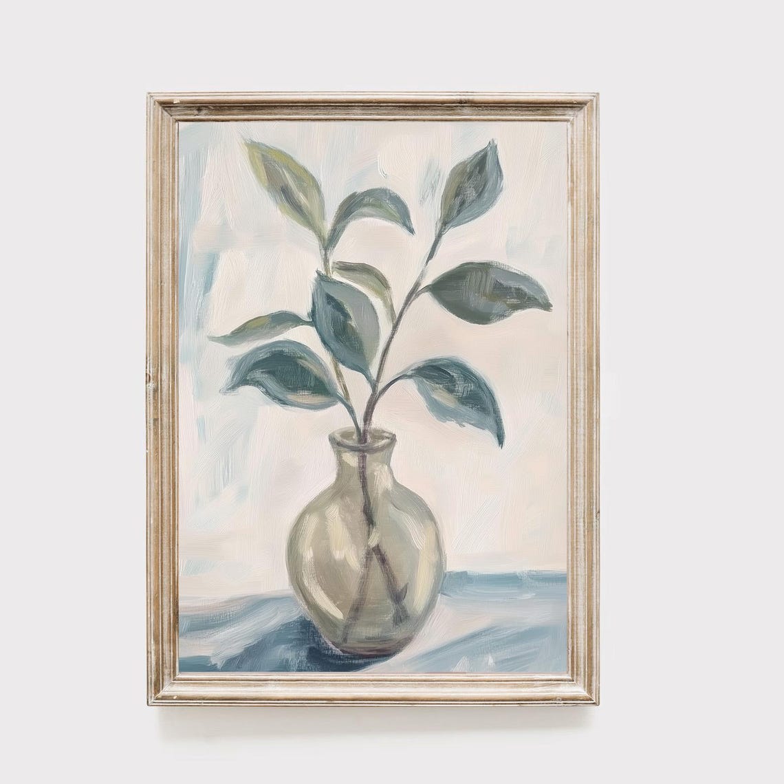 Eucalyptus Branch Ceramic Vase Soft Watercolor Still Life Print