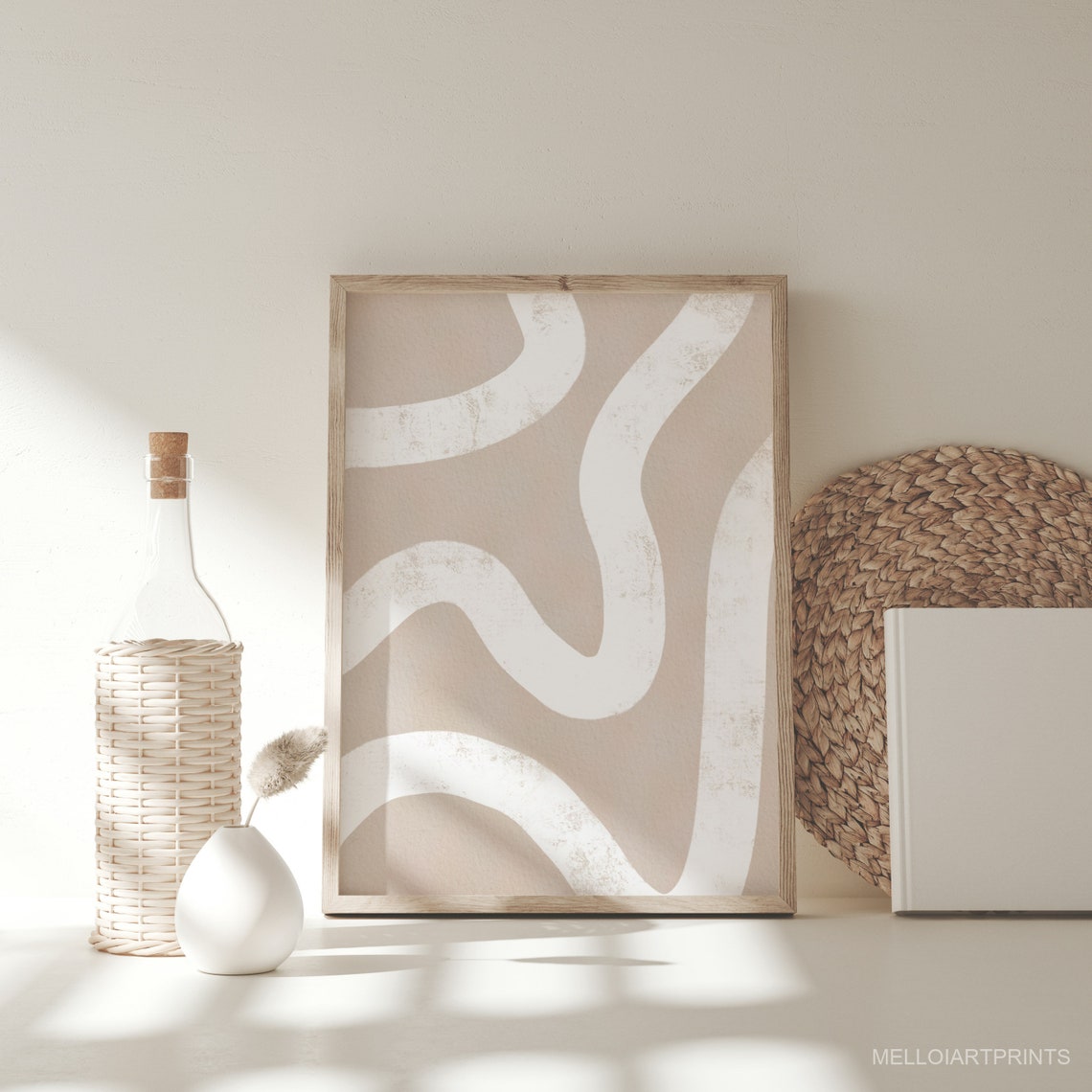 White Wave Abstract Art Taupe Beige Textured Modern Wall Poster - Image 3