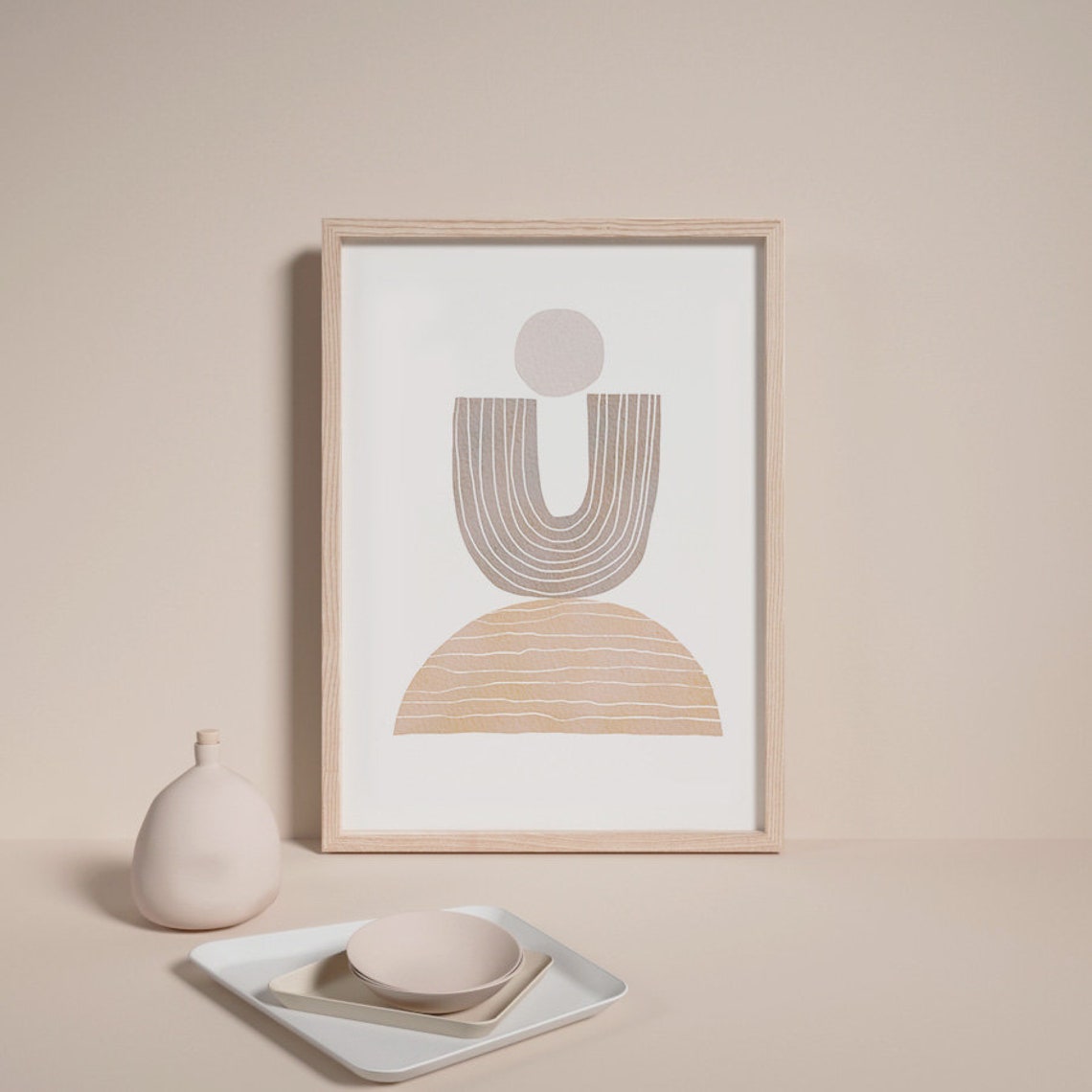 Boho Sun Arch Geometric Mid Century Modern Neutral Abstract Poster - Image 2
