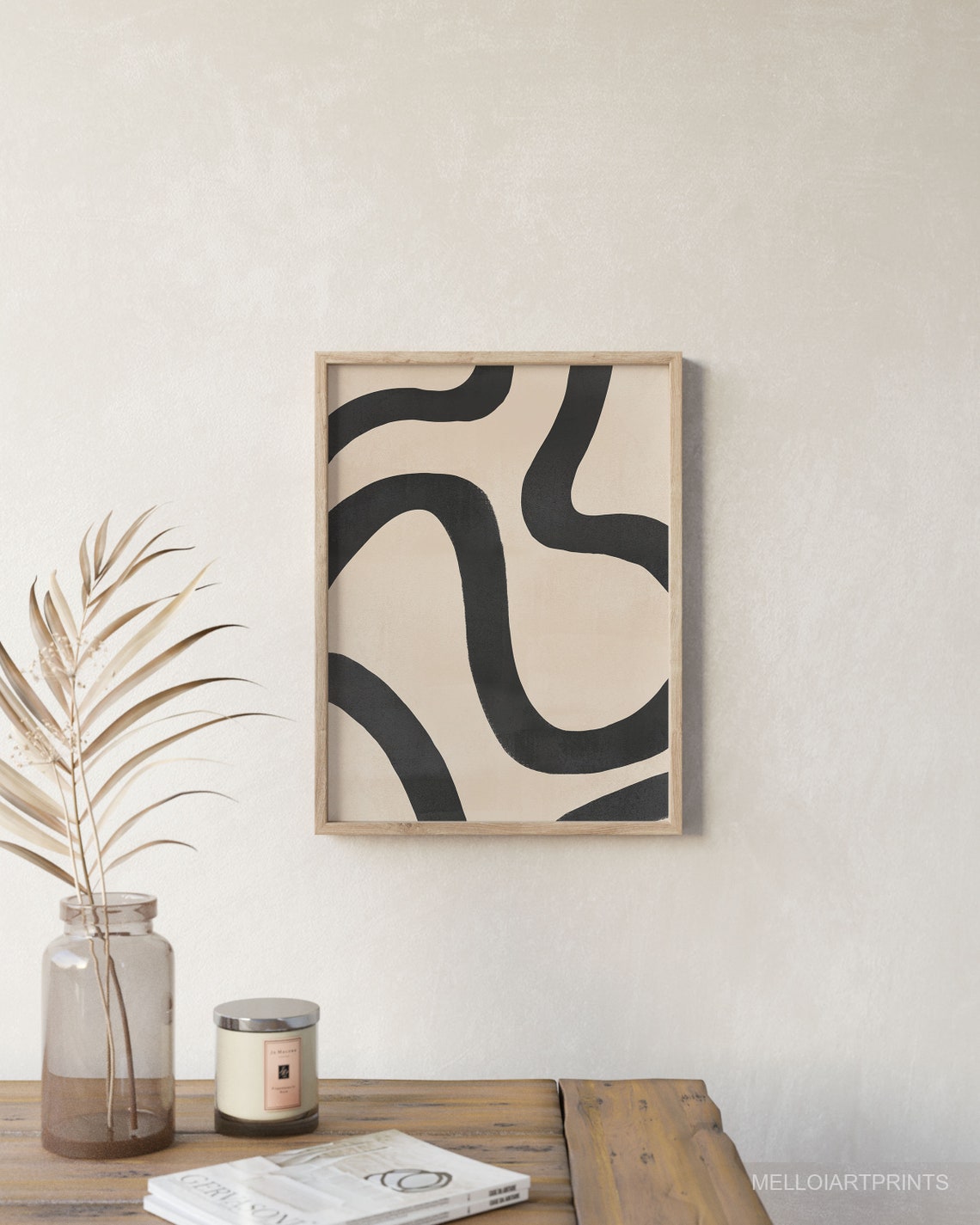 Black Wave Abstract Art Beige Bold Brush Curves Modern Wall Poster - Image 3