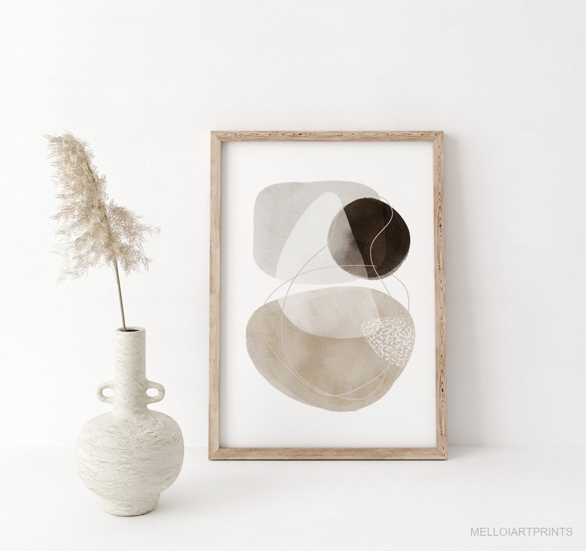 Overlapping Watercolor Ovals in Beige Gray Brown Soft Abstract Poster - Image 2