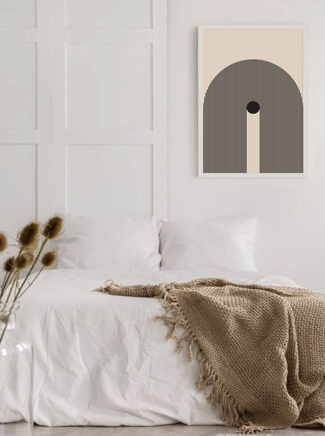Minimalist Black and Beige Geometric Arch Line Abstract Art Poster - Image 2