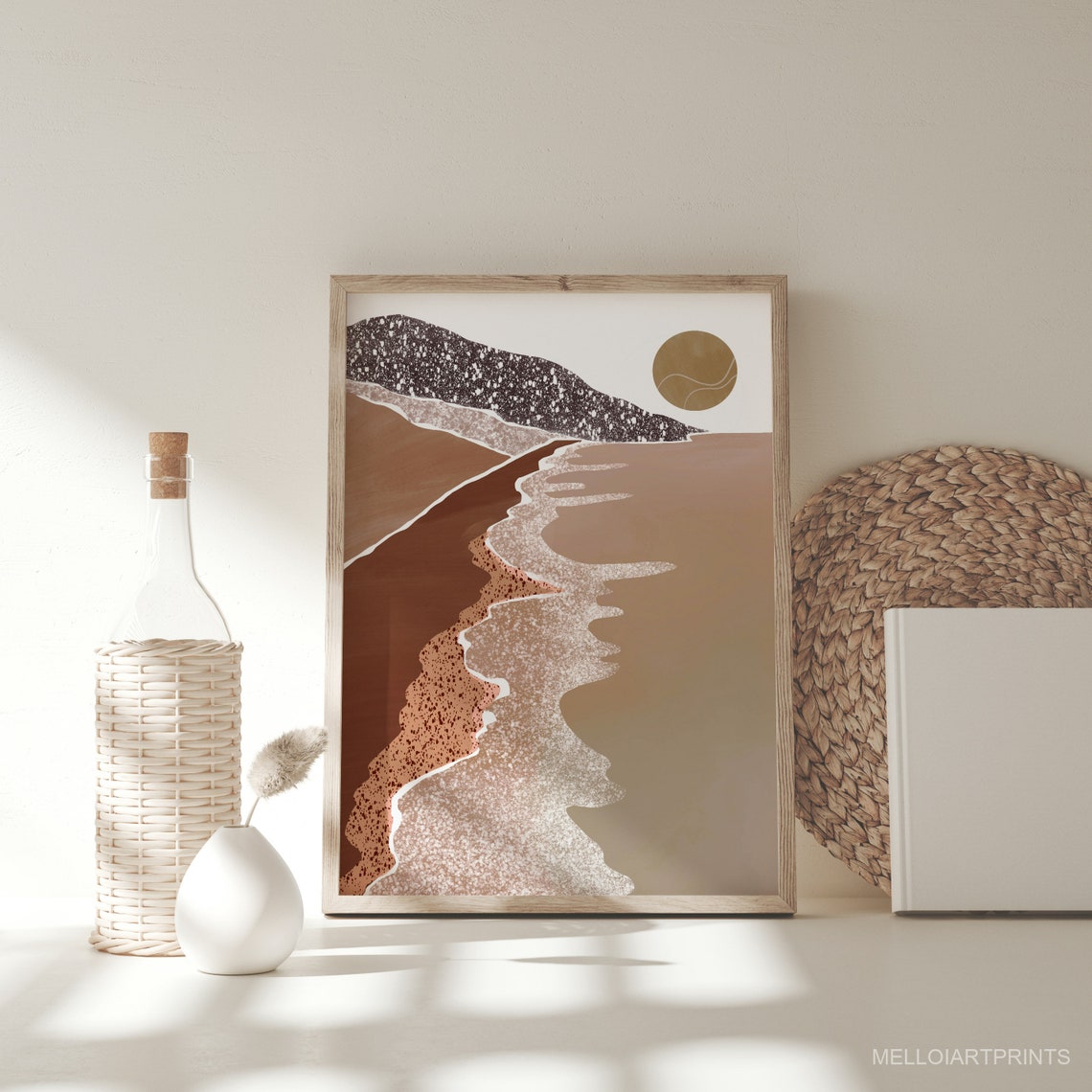 Boho Beach Coastline Sun Abstract Textured Coastal Art Poster