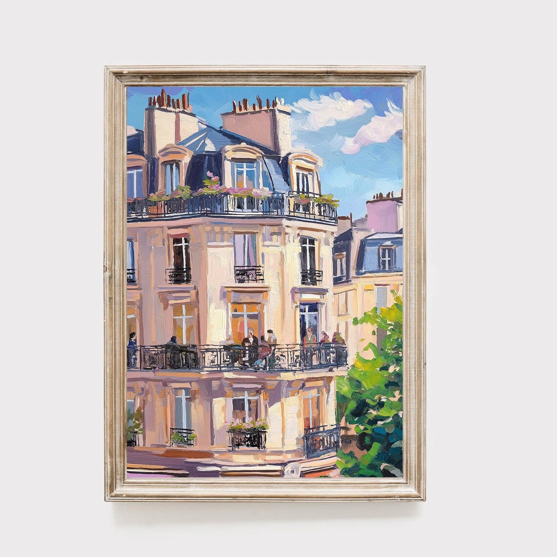 Paris Balcony Art Print Vibrant French Architecture Wall Art Urban Cityscape Painting Parisian Apartment Decor European City Scene