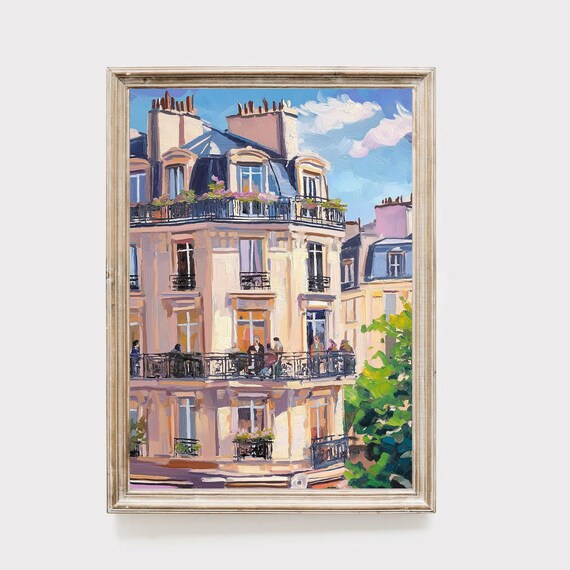 Paris Haussmann Building with Flower Balconies Painting Print