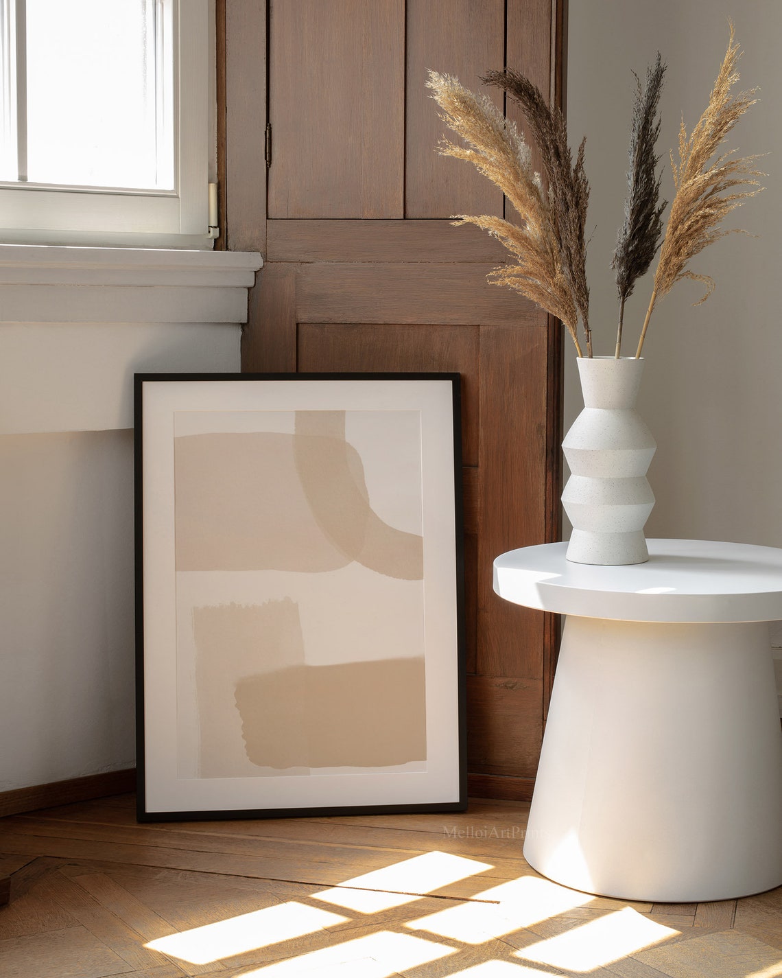 Beige Brushstroke Blocks Abstract Minimalist Modern Wall Art - Image 3