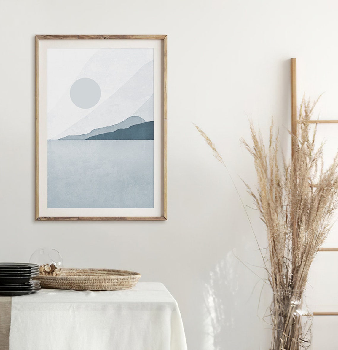Blue Gray Ocean Sun Minimal Seascape Serene Calm Water Poster - Image 2