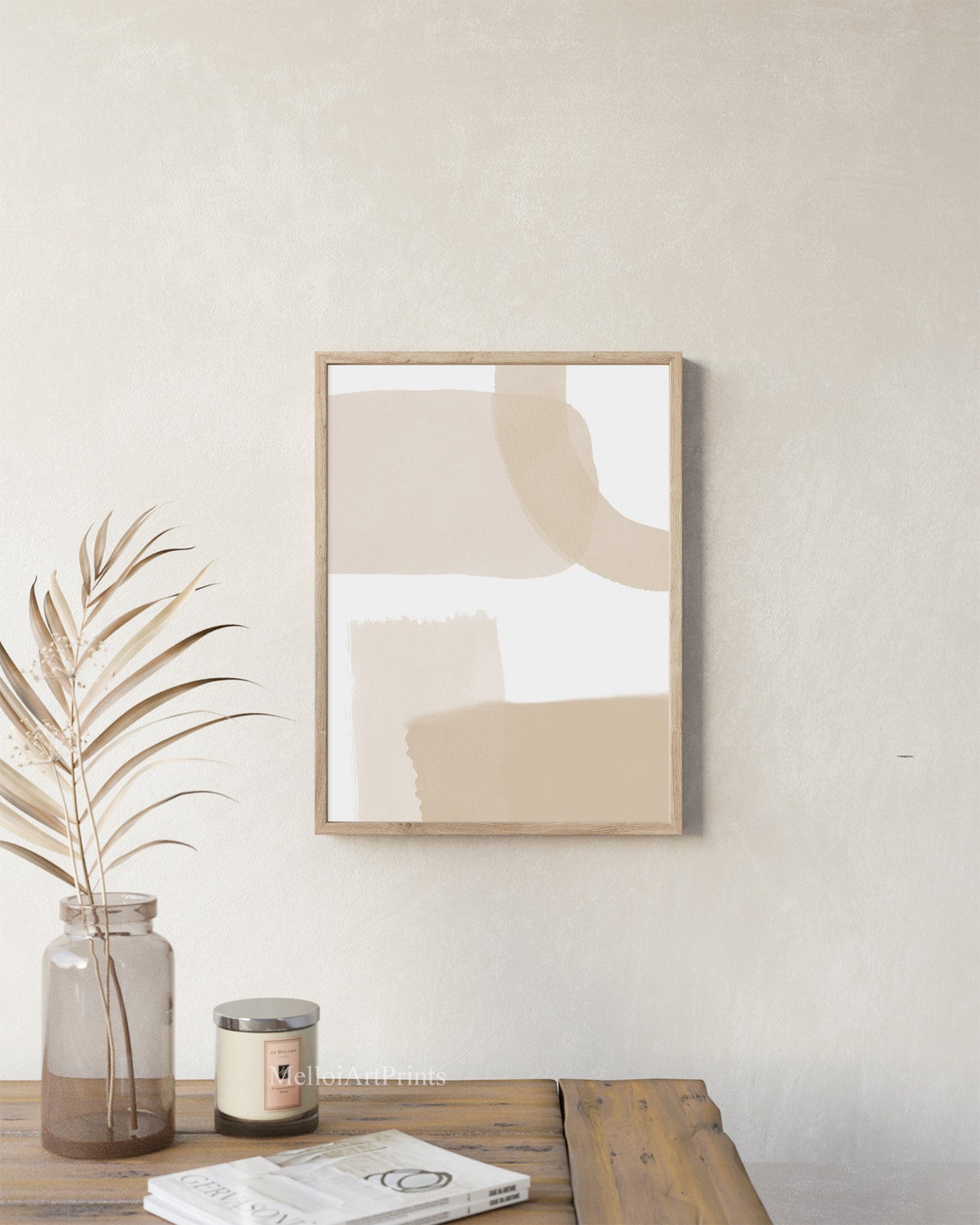 Beige Brushstroke Blocks Abstract Minimalist Modern Wall Art - Image 2