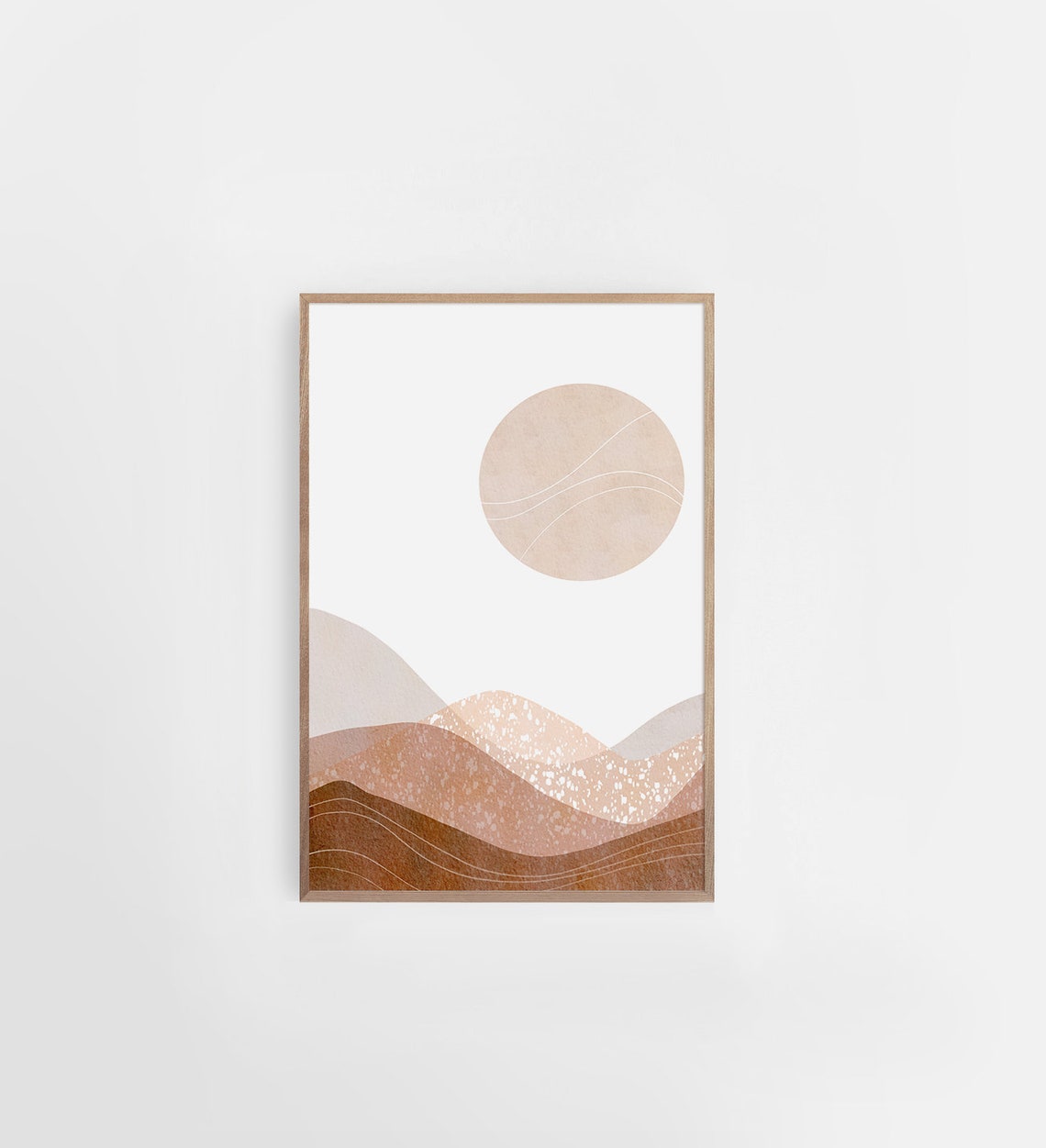 Minimalist Desert Sun Over Layered Hills Boho Landscape Art Poster
