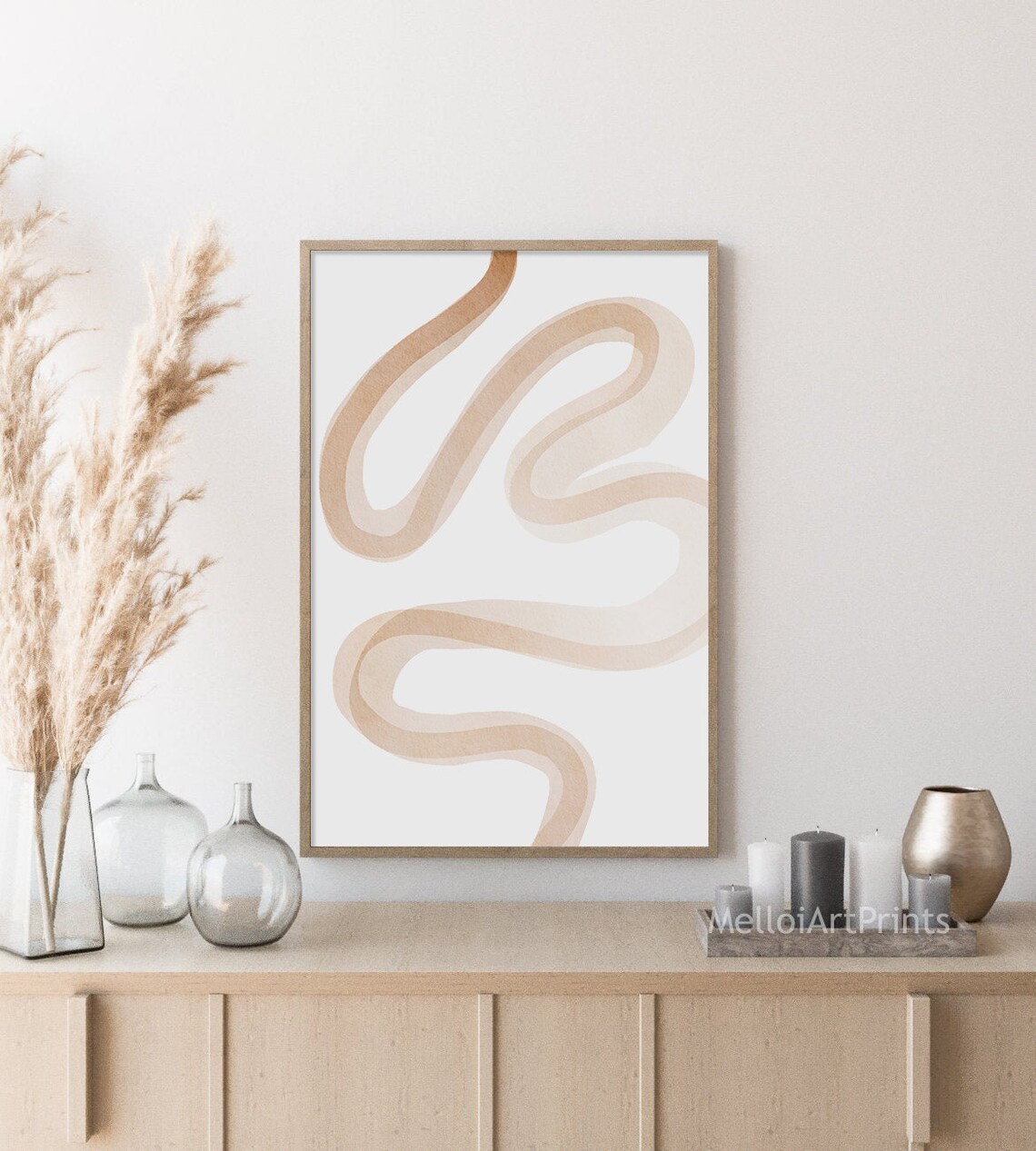 Minimalist Geometric Watercolor Beige Art Print - Image 3