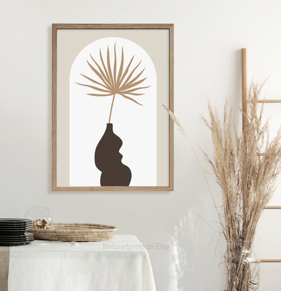 Gold Palm Frond Dark Vase Boho Minimalist Botanical Wall Art - Image 2
